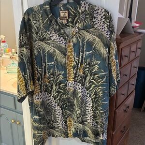 Tommy Bahama Men’s 100% Silk Teal Blue Tropical Camp Shirt SZ XL